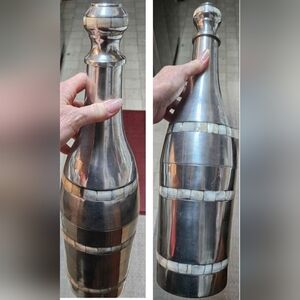 Rare 3 pc Silver Metal Wine/Champagne Bottle Shaped Cooler w/mother of pearl